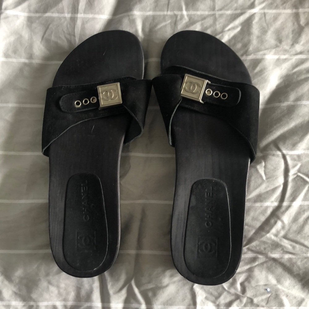 Black Chanel clog sandals